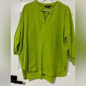 Chadwicks top line green v neck linen rayon tunic PXL